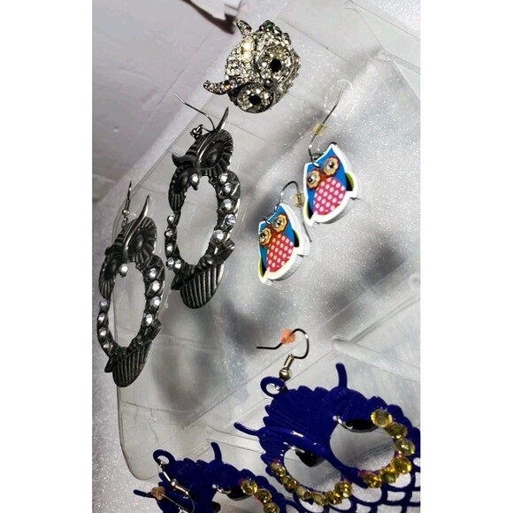 Whimsigoth Owl Theme Accessory Lot: Owl Scarf, Earrings, Watch & Stretch Ring - Picture 12 of 16
